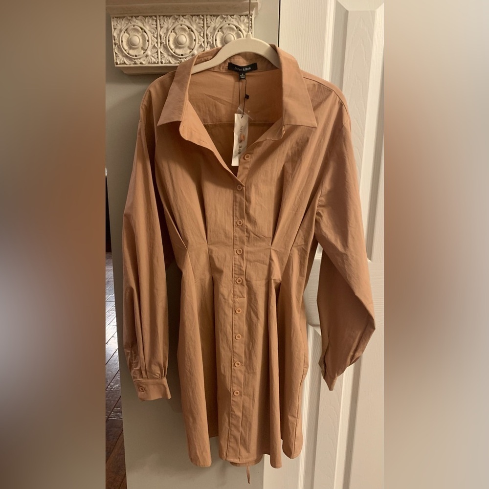Strut & Bolt Women's Cotton Blend Pleated Button Front Shirt Dress NWT- L